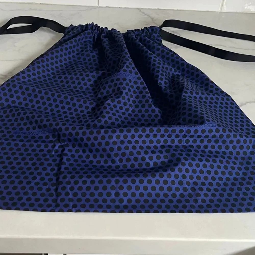 Blue and Black Polka Dot Drawstring Bag